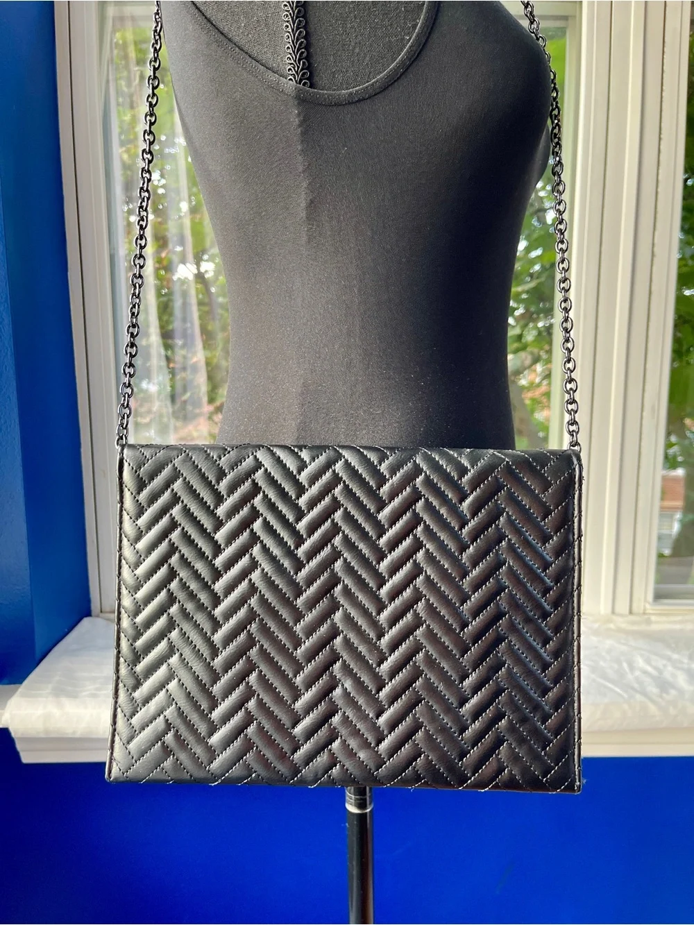 Mossimo Quilted Envelope Clutch with Detachable Chain Strap - Black & Gunmetal